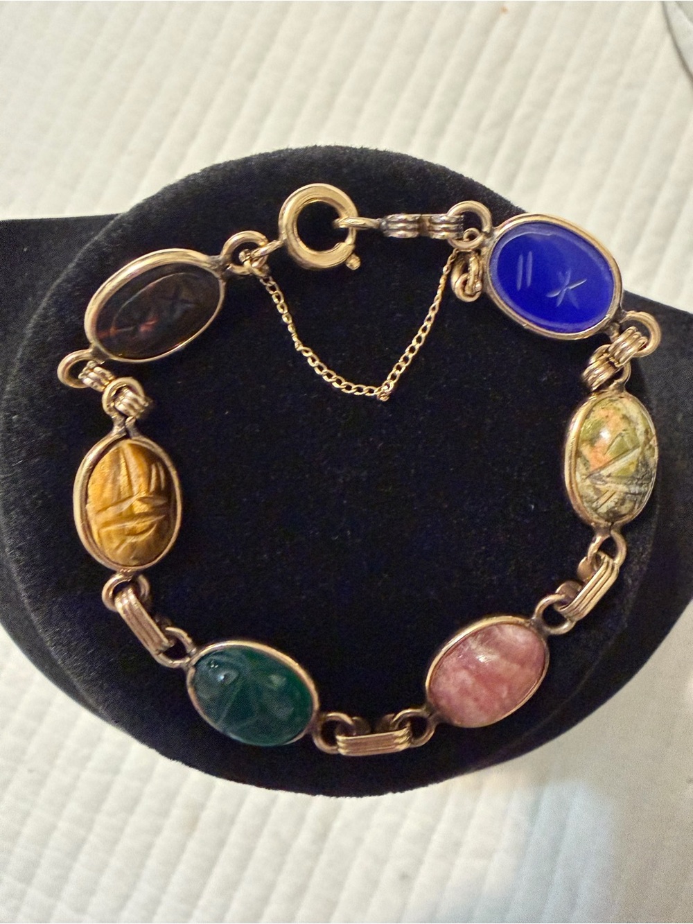 Vintage Multicolor Scarab Bracelet - Gold Tone 1/20 12K